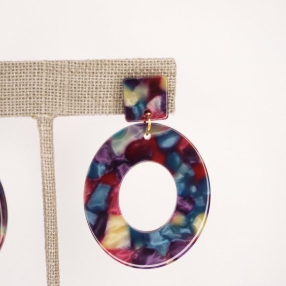 Multi Colored Round and Square Acrylic Earrings - Picture 3 of 4